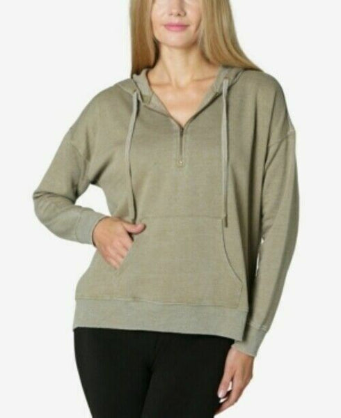 Ultra Flirt Juniors' Oversized Quarter-Zip Fleece Hoodie Green Size Medium