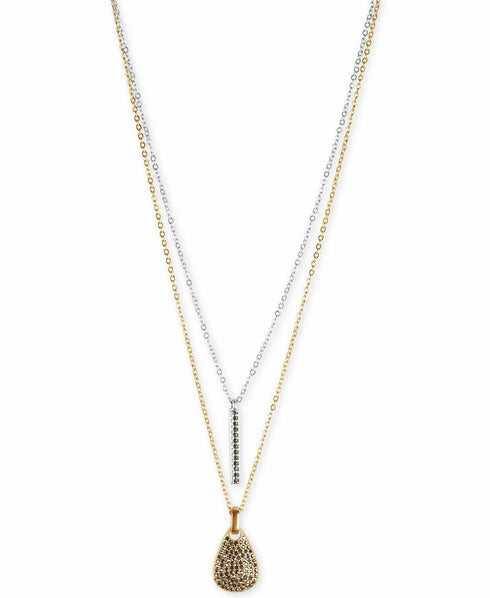 Lucky Brand Two-Tone Pave Bar and Paddle Layered Necklace, 18-1/2 + 2 Ext.