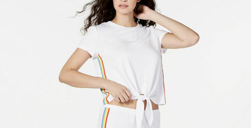 INC Super Soft Rainbow Pride Tie Front Pajama Top Large
