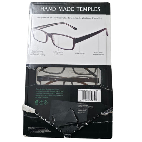 Icon hand made temples Reading Glasses +2.00 3-pack