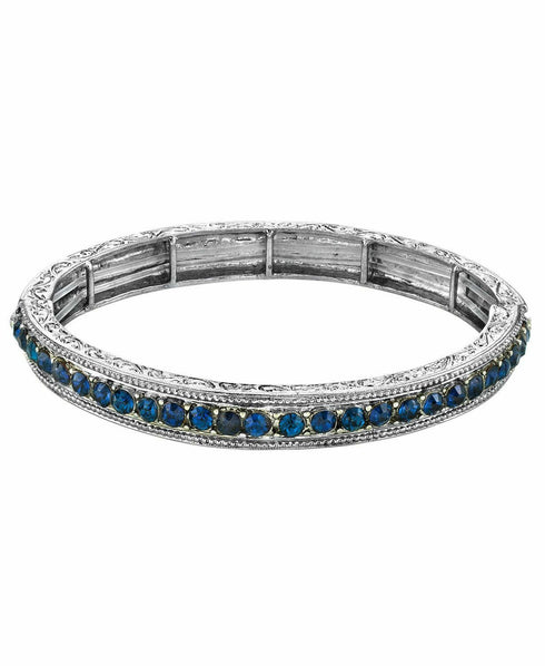 1928 Jewelry Silver-tone Sapphire Crystal Stretch Bracelet 2.5" New