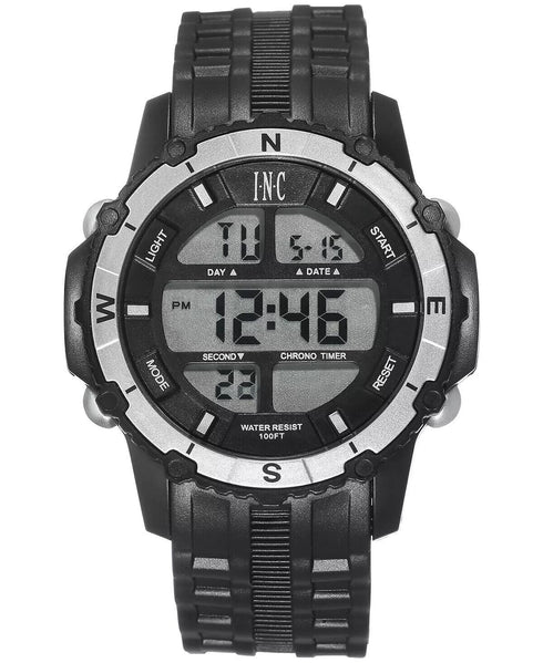 I.N.C. Men's Digital Black Silicone Strap Watch 46mm, Black