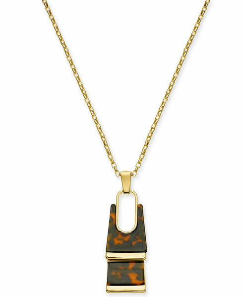 Alfani Gold-Tone Tortoise-Look Rectangle Pendant Necklace, 34" + 2" extender