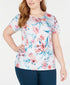 Ideology Womens Floral Printed Keyhole Back T-Shirt 3X