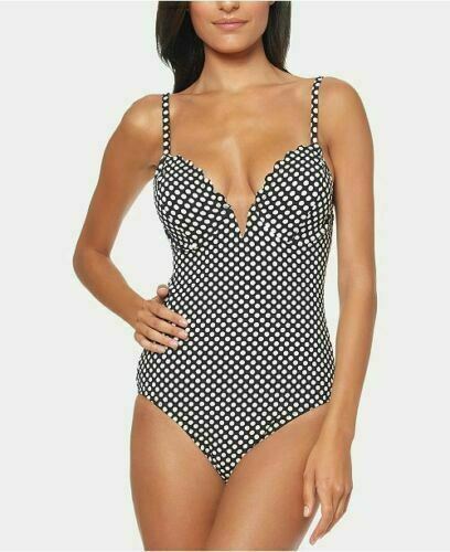 Jessica Simpson Scalloped Edge V Wire One Piece Size Medium Black MSRP $98