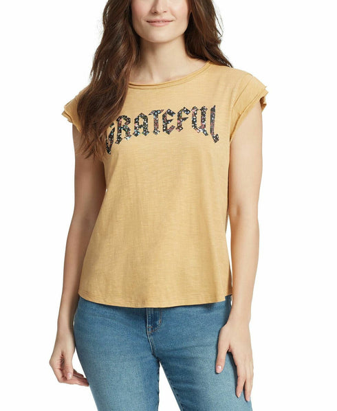 WILLIAM RAST Molly Tucked Graphic T-Shirt Yellow Size XL