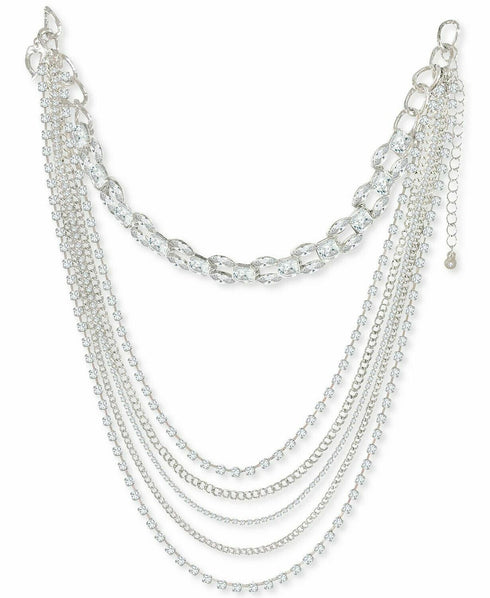 Thalia Sodi Silver-Tone Crystal Layered Strand Necklace, 12" + 3" extender