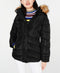 Madden Girl Juniors' Hooded Faux-Fur-Trim Puffer Coat Black Size Large