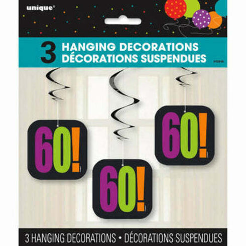 Birthday Cheer 60th Birthday Hanging Decorations, 3pk 26"