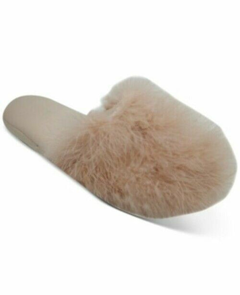 INC International Concepts Pink Faux-Marabou Feather Slide Slippers Size S (5-6)