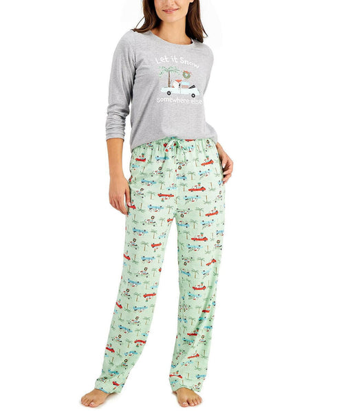 Family PJs Women's Tropical Santa Long Sleeve Family Pajama Set Size XS