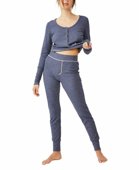 COTTON ON Women's Waffle Long John Pajama Pants PHANTOM MARLE SIZE Small