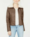 Coffee Shop Juniors Faux Fur-Collar Moto Jacket Peanut Size Large