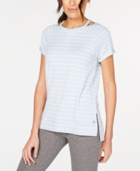 Calvin Klein Performance Striped Cuffed High-Low Hem T-Shirt