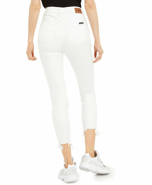 Women's Calvin Klein Distressed High Rise Skinny Jeans. White. 28