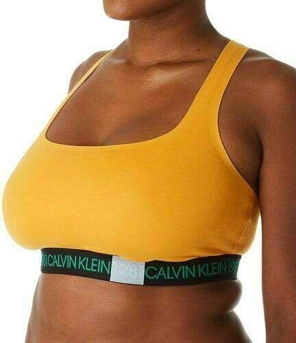 Calvin Klein Women's Plus 1981 Bold Cotton Unlined Bralette Yellow "Trippy"- 2X
