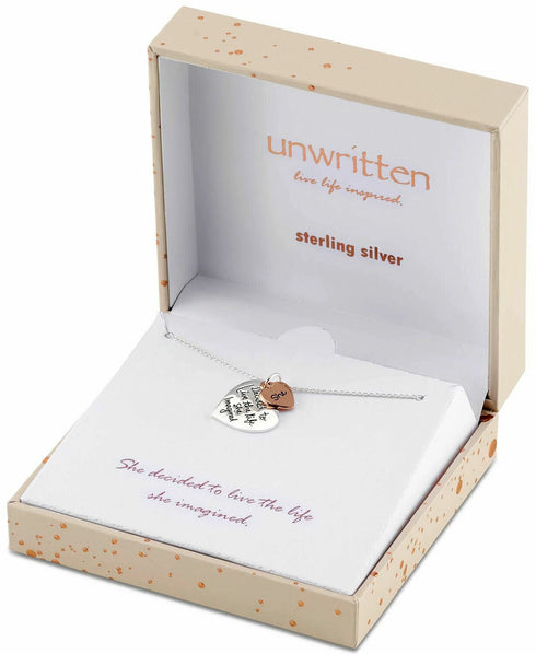 Unwritten "She" Graffiti Heart Pendant Necklace in Two Tone Sterling Silver, 18”