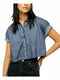 Free People Womens Navy Short Sleeve Collared Top Size Small