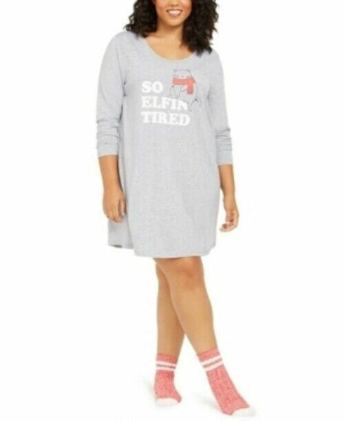Jenni Women's Plus Size Sleepshirt & Socks 2pc Set Elfing Tired 3X