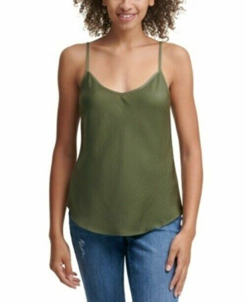 Calvin Klein Charmeuse V-Neck Top Green Size Medium