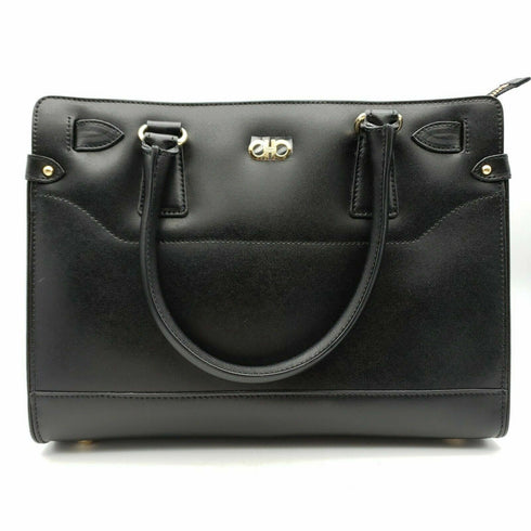 SALVATORE FERRAGAMO BRIANA SATCHEL TOTE BAG BLACK SOFT CALF LEATHER MRSP:$1,250