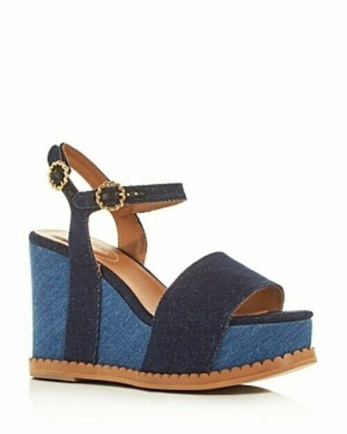 Chloe Women's Carrie Scalloped Platform Wedge Sandals Blue Size 9 M