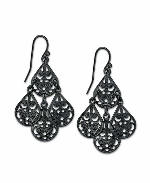 2028 Pear Shaped Filigree Drop Earrings Black