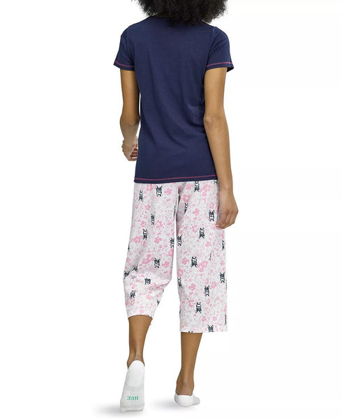 HUE Kind Heart Dog Print Capri Pajama Set Blue Size XL