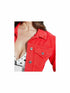 GUESS Womens Talia Micro-Cropped Cotton Red Denim Jacket New Size Large
