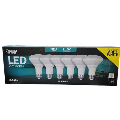 Fiet Electric LED Dimmable 6 Pack Soft White 2700K 65W BR30 Flood Lights