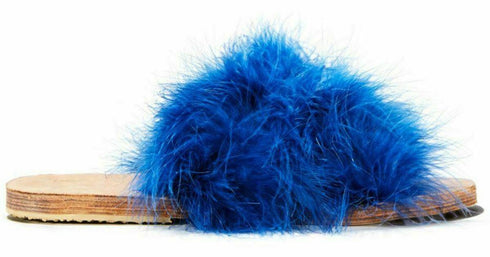 Brother Vellies Women's Lamu Marabou Feather Sandals Blue Size 8M