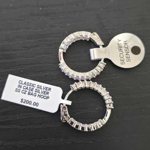 Macy's Cubic Zirconia Medium Baguette Hoop Earrings in Sterling Silver, 1.21"