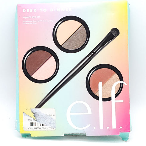 e.l.f. elf 3 Eyeshadow Desk to Dinner and Brush Set - 4pc total