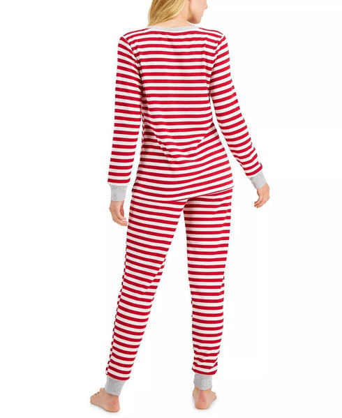 Family Pajamas Womens Matching Striped Waffle-Knit Pajama Set Small