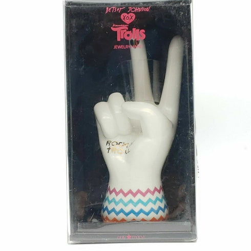 BETSEY JOHNSON Rock N TROLL Trolls Peace Sign Ceramic Ring Jewelry Hand STAND