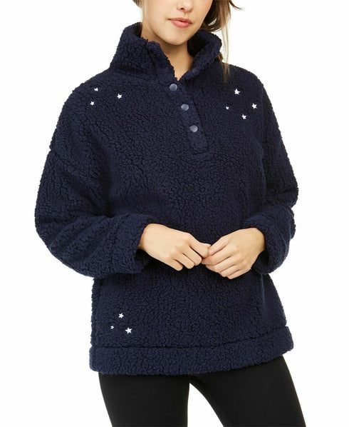 Jenni Intimates Faux Fur Cozy Pullover Lounge, Navy, Stars- Small