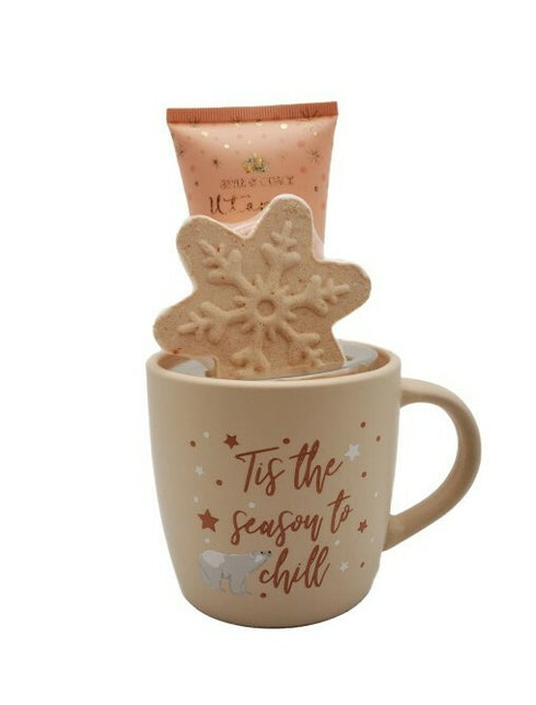 Rainbow Cosmetics Mug Tis the Season to Chill Gift Set with Lotion and bath bomb