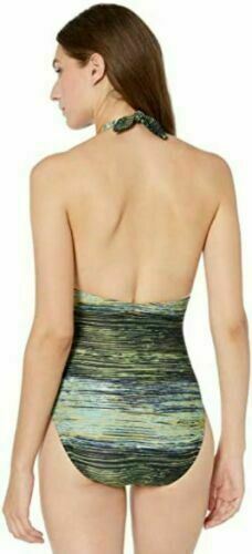 Vince Camuto Womens Plunge Halter One Piece Swimsuit Midnight Waves Deep Sea 4