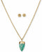 Lucky Brand Gold-Tone Geometric Amazonite Pendant Necklace & Flower Stud Earring