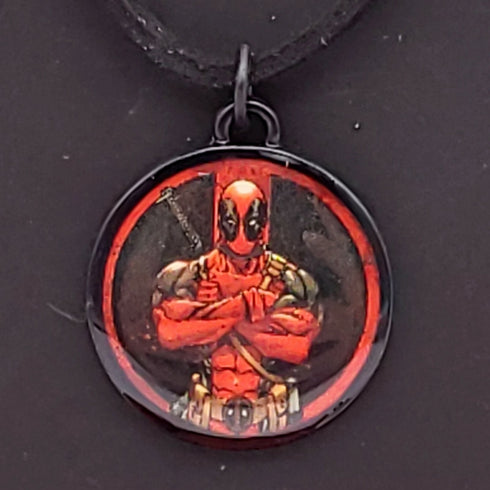 Marvel Deadpool Crossed Arms Pendant Necklace With Black Cord Bioworld New