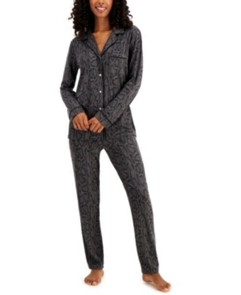 ALFANI Women's Ultra-Soft Printed Pajama Set Gray Snake 2XL