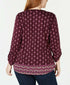 Style & Co Womens Ladies Purple Mixed Print Plus Size Henley Shirt Top 0X