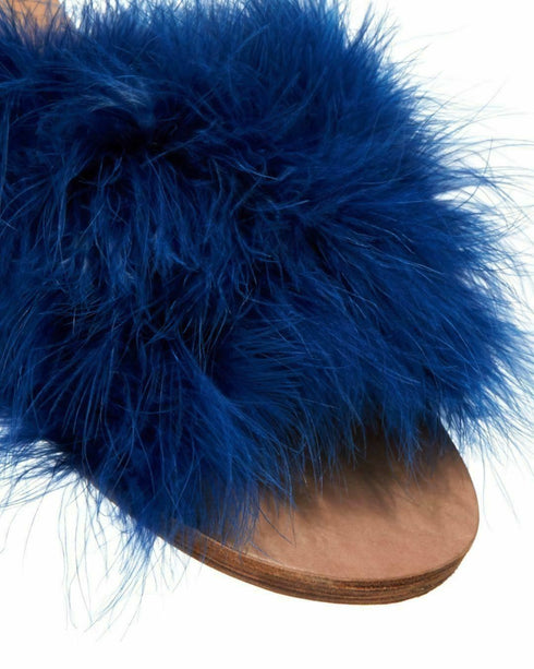 Brother Vellies Women's Lamu Marabou Feather Sandals Blue Size 8M