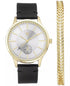 I.N.C. Mens Black Faux Leather Strap Watch 43mm And Bracelet Set