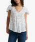 LUCKY BRAND Womens Ivory Printed Cap Sleeve V Neck Top Size: XS