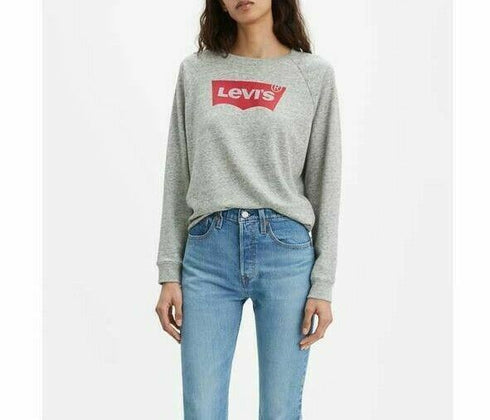 Levi's Women's Long-Sleeve Graphic Crewneck Fleece Grey Size Small