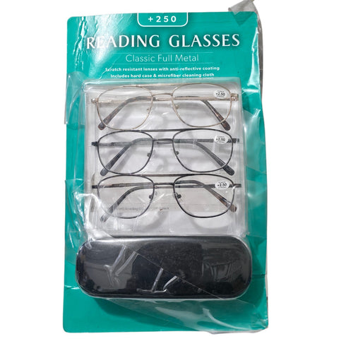 Icon Classic Full Metal Men's Reading Glasses +2.50 3-pack