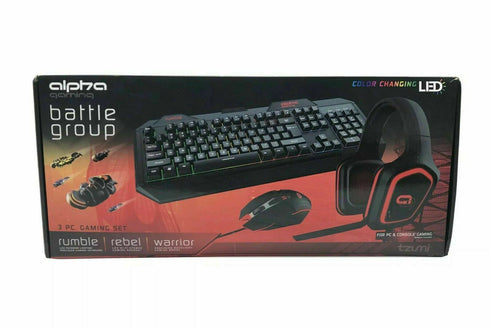 Tzumi Alpha Gaming Battle Group 3 Pieces Keyboard Mouse Headset For PC Console