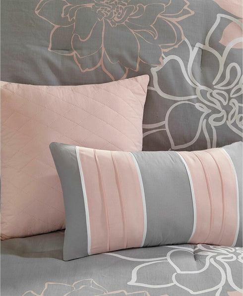 Madison Park Lola Cotton 7-Pc. King Comforter Set Grey Blush New $430