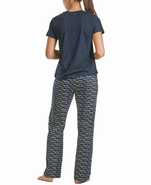 Tommy Hilfiger Solid T-Shirt & Printed Pants Pajama Set Navy Size XL